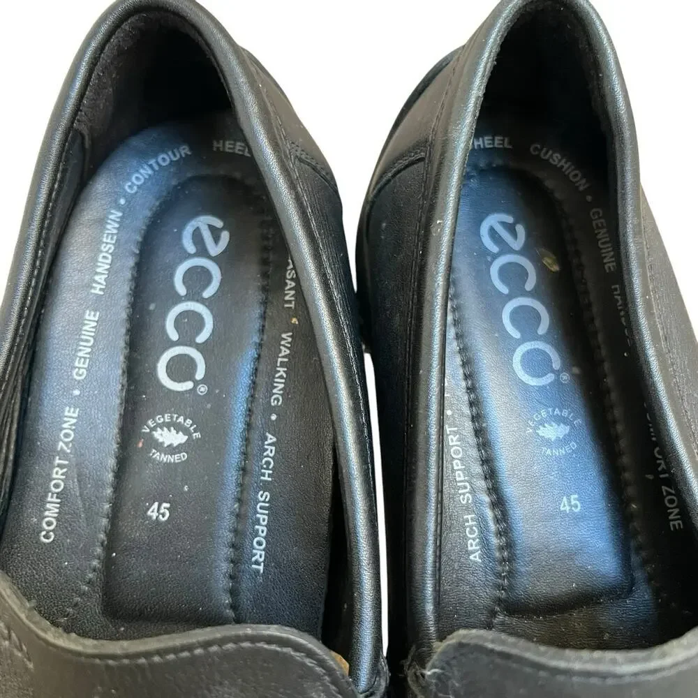 Ecco Black Leather Moc Driving Loafers Size 45 11-11.5 Slip On